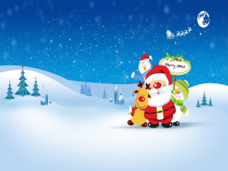 Santa reindeer christmas tree snow - a santa clause free wallpaper for desktop