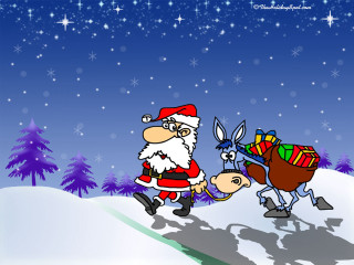 Santa claus donkey sleigh presents - naive free wallpaper