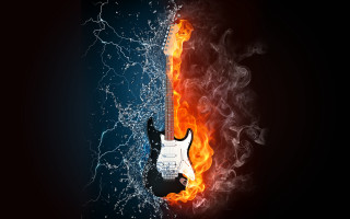 Guitar on fire water black - funk art free wallpaper