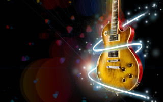 Yellow guitar red neck strings 2 - free neon wallpaper for desktop