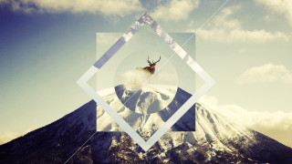 Deer jumping mountain geometric frame - over a mountain free wallpaper for desktop