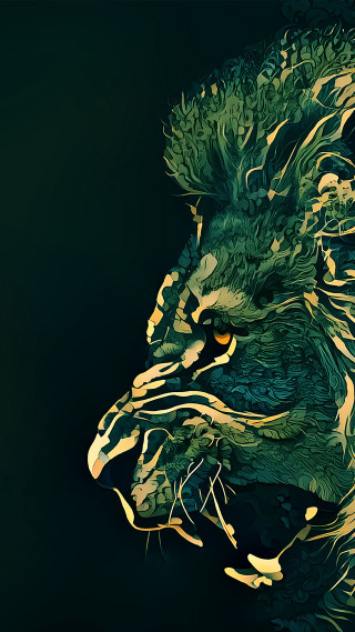 Lion green yellow pattern black - its neck free wallpaper for mobile