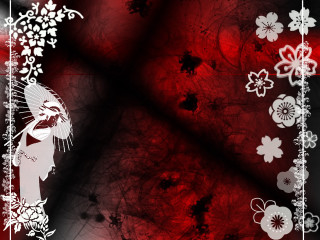 Red black background white flowers - border free wallpaper for desktop