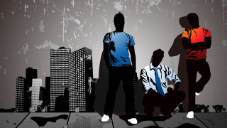 Men city skyline buildings skyscrapers - graffiti art free wallpaper