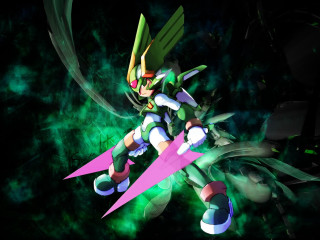 Pretty anime character big sword - a green background behind her free wallpaper