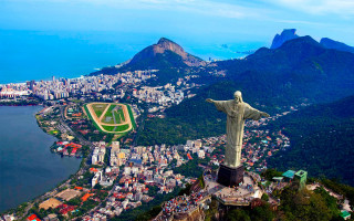Christ statue city water mountain - aerial view free wallpaper for desktop