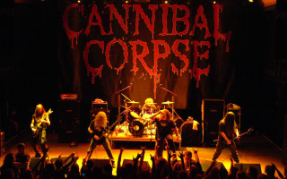 Band performing cannibal corpse banner - andrew bell free wallpaper