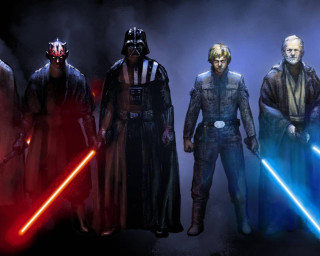 Star wars characters dark room 3 - a group of star wars characters free wallpaper