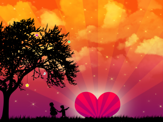 Couple tree heart umbrella sunset - romantic free wallpaper