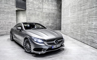 Silver mercedes benz coupe garage - a brick wall behind free wallpaper