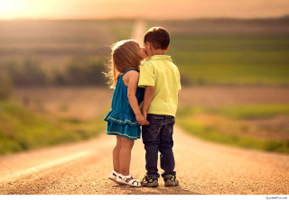 Boy girl dirt road sunset - free love wallpaper