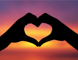 Hands heart sunset pink purple 4 - a heart shape free wallpaper for desktop