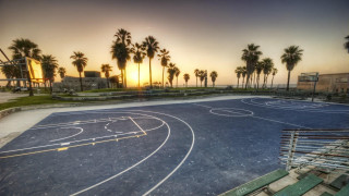 Basketball court sunset palm trees 2 - a basketball court free wallpaper