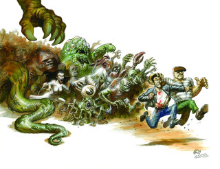 People running monsters air gun - one person holding free wallpaper for desktop