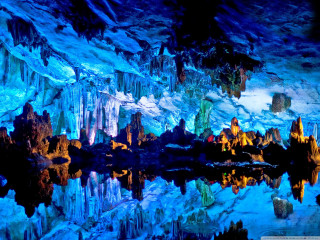 Cave lake mountain night lights 5 - amazing depth free wallpaper for desktop