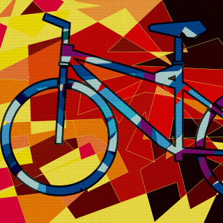 Bicycle colorful black red yellow - bridget riley free wallpaper