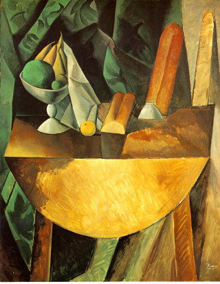 Table fruit bowl bread knife - a cubist painting free wallpaper