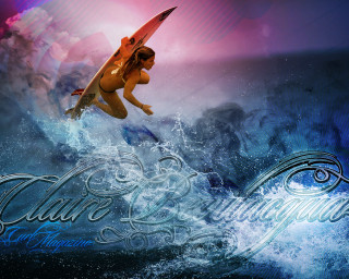 Woman bikini surfing ocean surfboard - camille bouvagne free wallpaper for desktop
