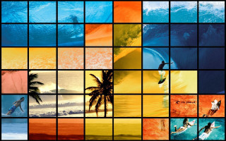 Surfer wave palm trees collage - a collage free wallpaper for desktop