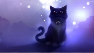 Black cat red eyes table - snow flake free wallpaper