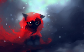 Red cat big eyes sitting 2 - a digital painting free wallpaper for desktop