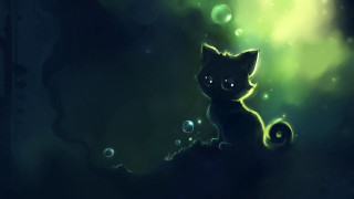 Black cat rock green light - bubble free wallpaper for desktop