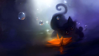 Cat umbrella rain bubbles floating - an umbrella in the rain free wallpaper