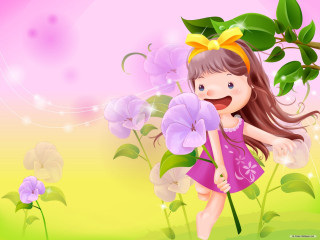 Girl flower smiling pink background - holding free wallpaper for desktop