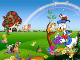 Duck dog field rainbow mushroom - loony toon free wallpaper