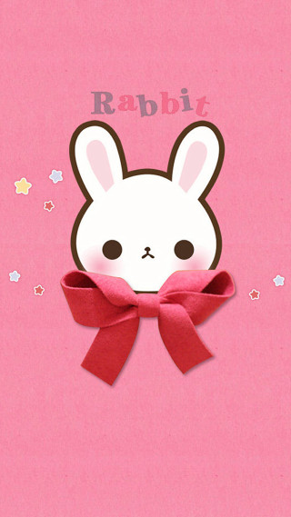 Rabbit bow pink background stars - its head on free wallpaper for mobile