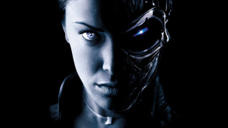 Woman robot mask glowing blue - les automatiste free wallpaper for desktop