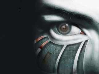 Futuristic eye iris red stripe - a close up of a persons eye free wallpaper