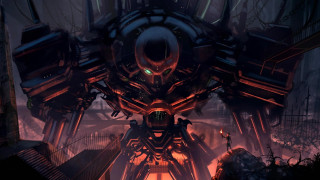 Futuristic city giant robot structure - the top of the building free wallpaper