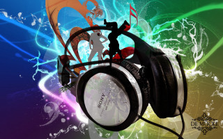 Headphones colorful background cartoon character - artgem free wallpaper