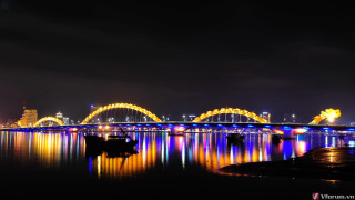 Bridge lit up boat water - cui bai free wallpaper