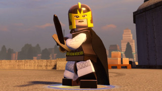 Lego character courtyard sword city - his hand and a city in the background free wallpaper