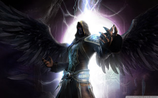 Man wings hood sword lightning - holding free wallpaper for desktop