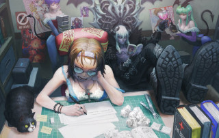 Woman desk cat computer cats - a woman sitting free wallpaper