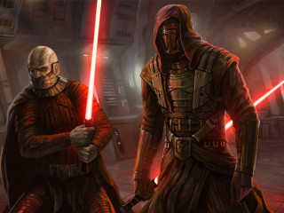 Costumed people lights sword holding - one holding free wallpaper