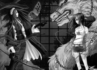 Anime couple demon dragon mural - a manga drawing free wallpaper for desktop
