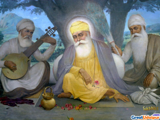 Three men sitting under tree - classical painting free wallpaper