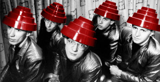 Surprised men red hats looking - bauhaus free wallpaper