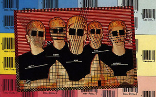 Three men covered barcode background - eduardo paolozzi free wallpaper