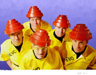 Men red hats yellow shirts - a pop art painting free wallpaper
