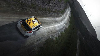 Yellow white car dirtroad hill - cliff childs free wallpaper