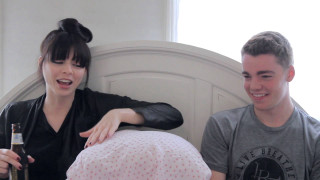 Man woman sitting bed wine - funny free wallpaper for desktop