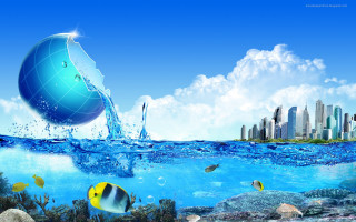 City ocean fish globe painting - a fish swimming free wallpaper
