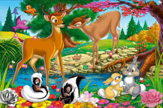 Deer forest animals pond flowers - don bluth free wallpaper for desktop