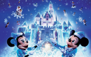 Mickey minnie mouse christmas castle 2 - a castle in the background free wallpaper