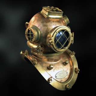 Large metal diving helmet with - free 3d render wallpaper for tablet